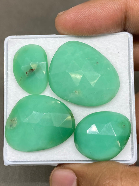 Very Rare huge size chrysoprase rosecut flats aaa fine quality pcs 4 weight 70 carats size 19.5x13.5mm-28x22.5mm chrysoprase rosecuts