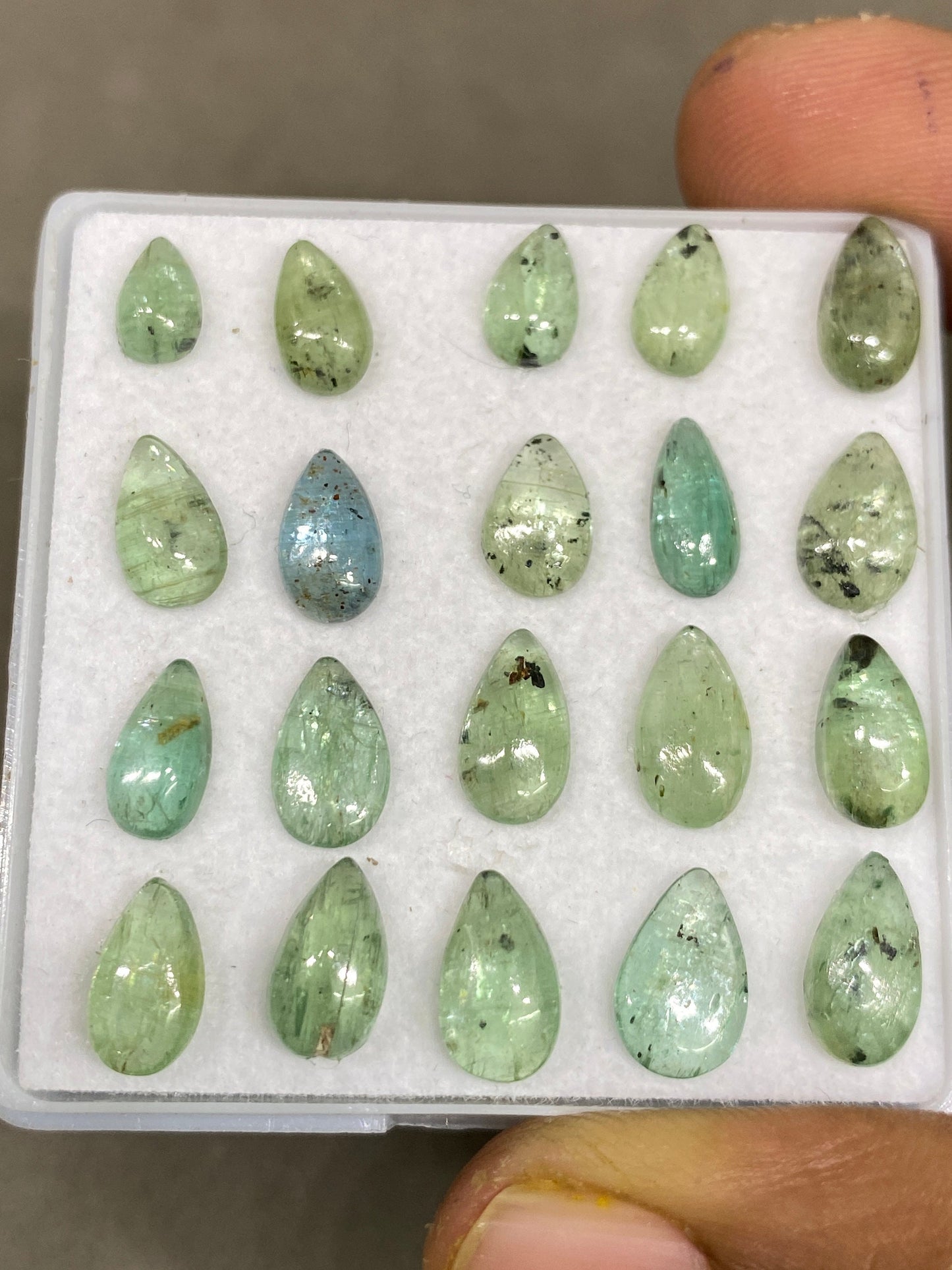 Stunning rare moss green kyanite pear cabochon  fine quality weight 29 carats size 7x4-10x6mm pcs 20 moss green cabochon smooth polished