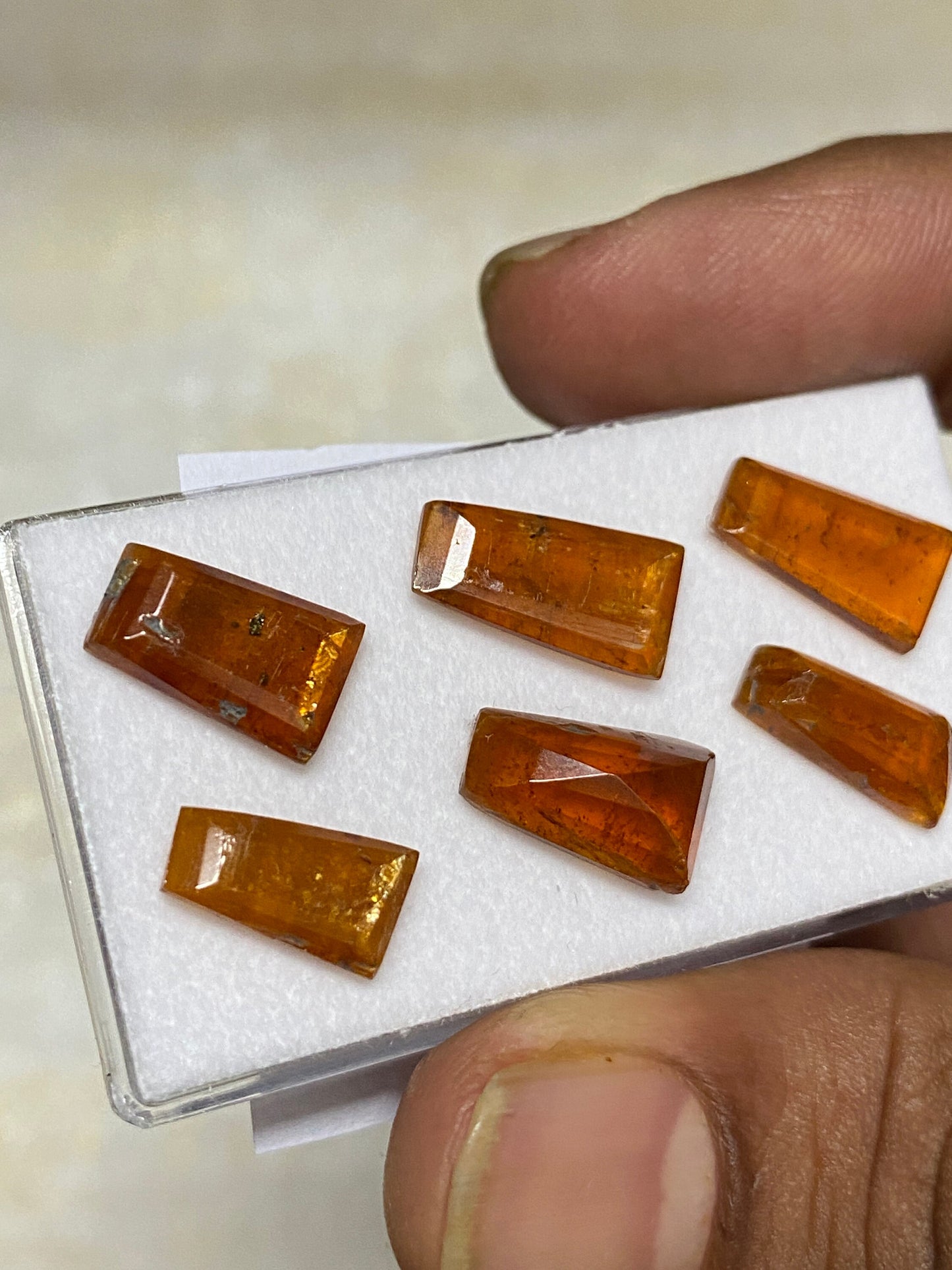 Fabulous Rare orange kyanite rosecut trapezium shape step cut weight 21 carats pcs 6 size 12x6.6mm-13x8.2mm good quality rosecut kyanite