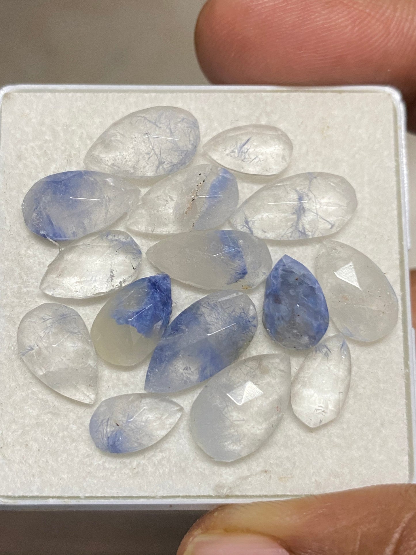 Wow Very rare Dumortierite in quartz pear rosecut pcs 14 Wt 38 cts size 11x6-15x8mm Brazilian mines dumortierite cabochons flatback rosecut