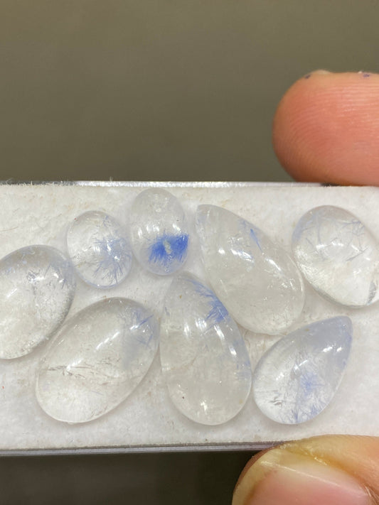 Stunning rare Dumortierite in quartz cabochons pcs 8 Wt 33 cts size 9x6.8-19x7.5mm Brazilian mines dumortierite cabochons flatback rosecut