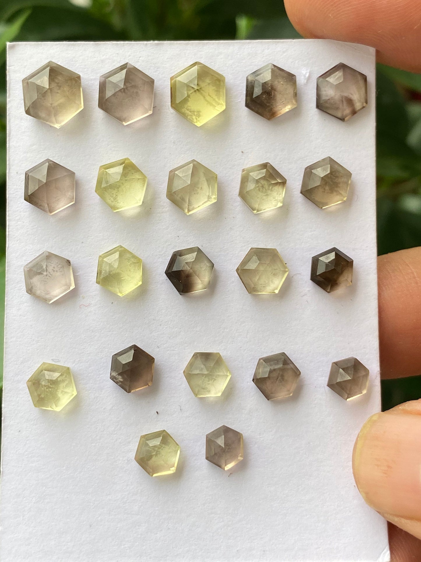 Very cute rare bi color lemon quartz step cut hexagon  wholesale lot fine quality pcs 22 wt 30.50 carats size 5.5mm-8.7mm step cut quartz