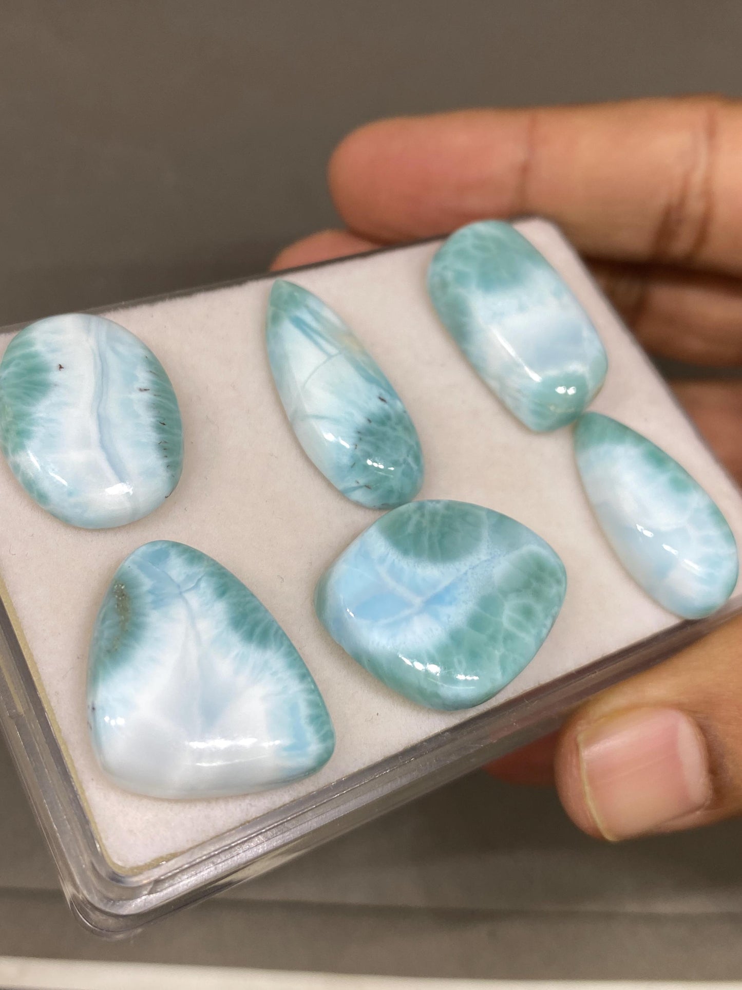 Mesmerising rare Smooth Larimar cabochons pcs 6 pendant supply  wt 148 carats size 26x12-32x15mm natural Larimar cabochons fancy shape