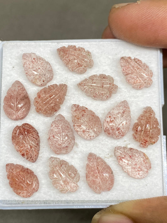 Fabulous Strawberry quartz leaves carving pink quartz leaves carvings wt 38 carats pcs 15 good size 12x8mm strawberry quartz leaf carving