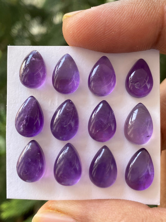 Awesome quality amethyst Pear cabochon pcs 12 Wt 46 carats  wholesale lot size 11x8mm amethyst cabochons