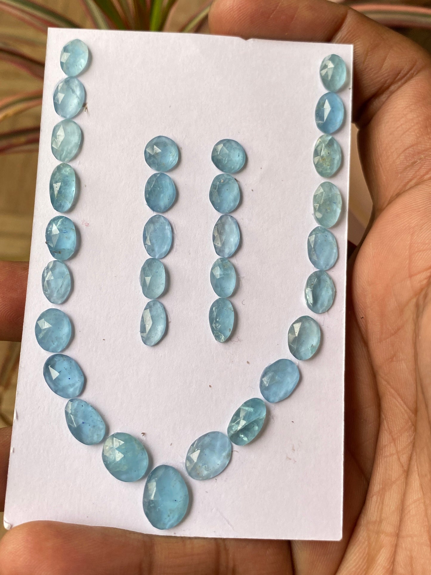 Stunning aquamarine rosecut necklace earring set natural aquamarine cabochons weight 39 carats pcs 31 size 6.7x5.5-10.5x8.8mm aquamarine