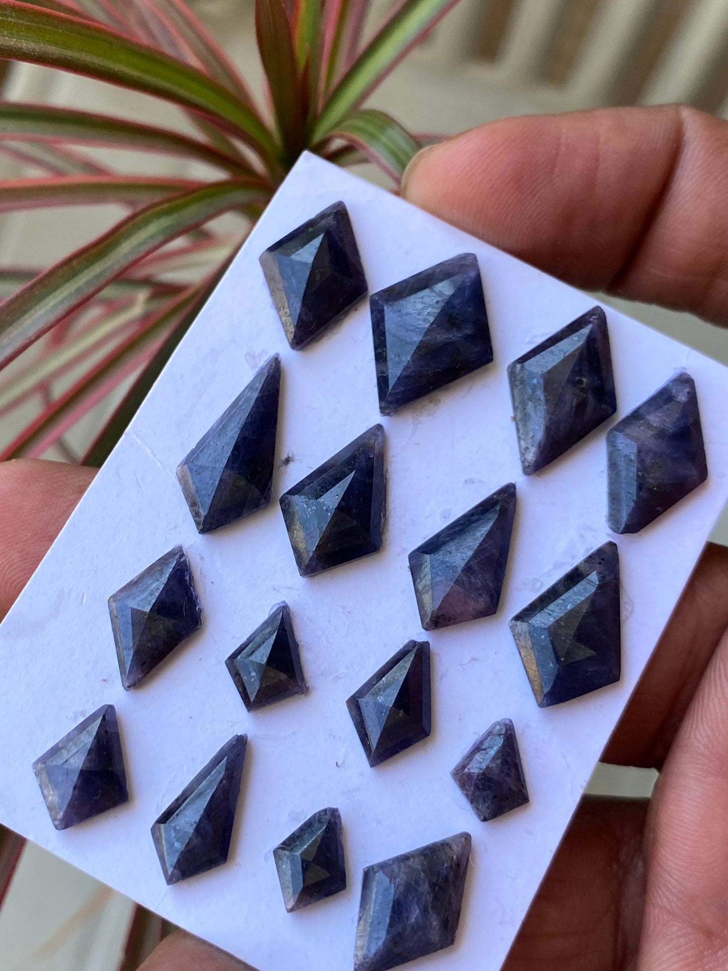 Fascinating Rare dark blue purple sapphire diamond step cut  wt 69 cts pcs 16 size 9.8x7mm-17x12mm blue sapphire stepcut hexagon flatbacks