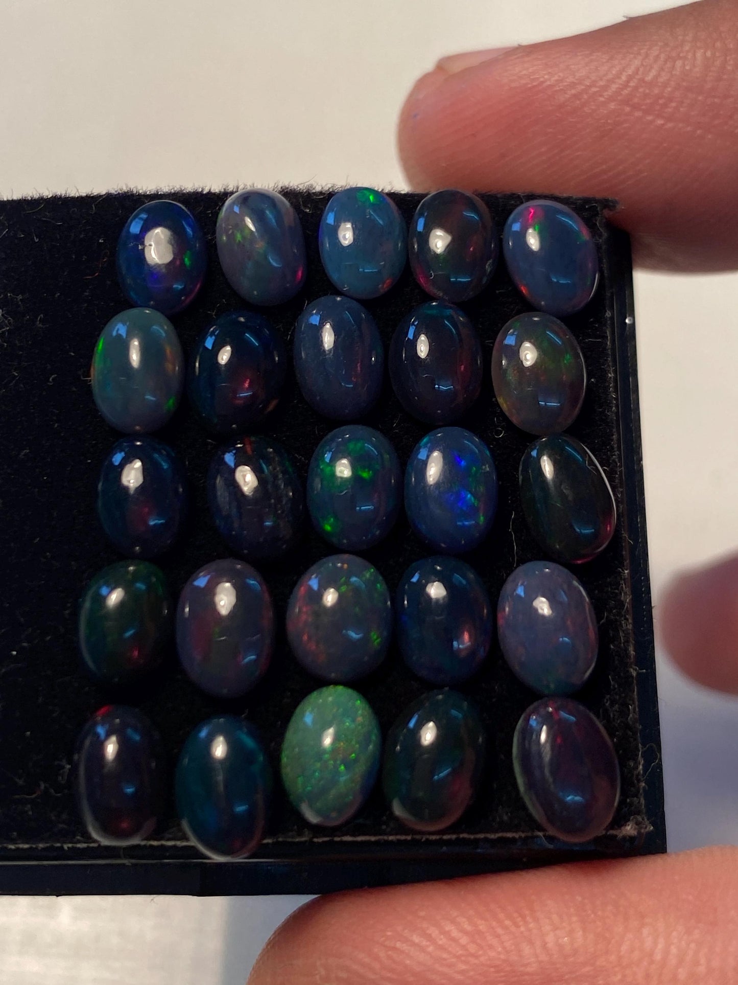 Black opal (smoked) Natural Fire opal cabochons lot size wt 11.30 cts size 7x5mm pcs 25 opal cabochon aa quality fire black opals cabochons