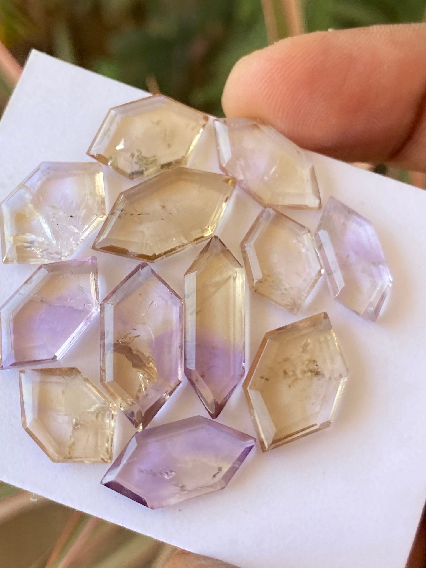 Amazing ametrine hexagon mirror cut big size aaa quality wt 57 cts pcs 12 size 14x9-23x7mm Amethyst citrine mirror cut hexagon