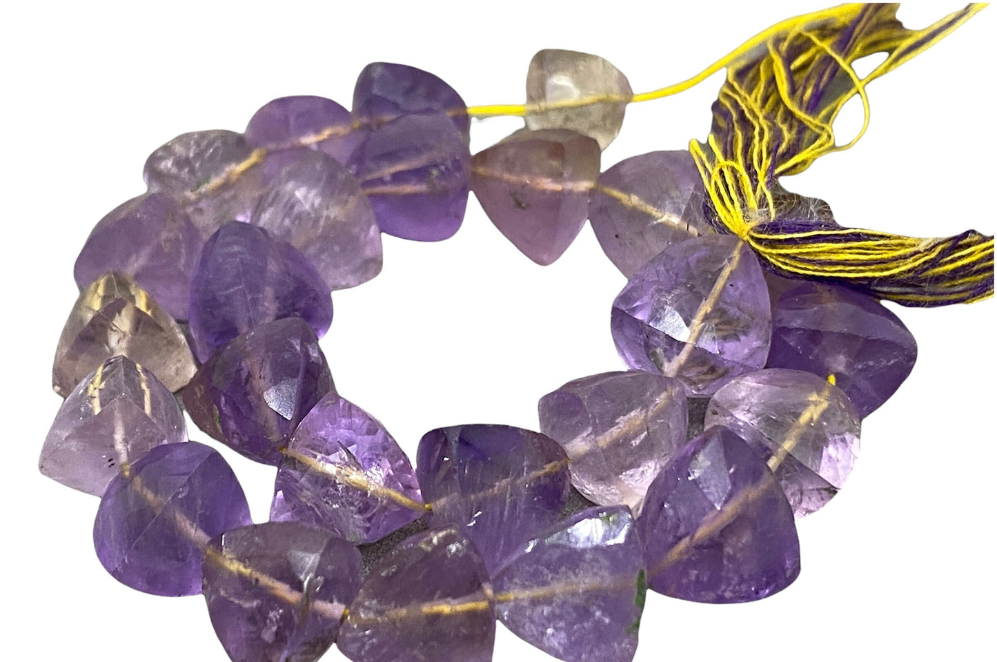 Natural amethyst faceted trillion beads Natural ametrine beads wt carats size mm length  natural ametrine