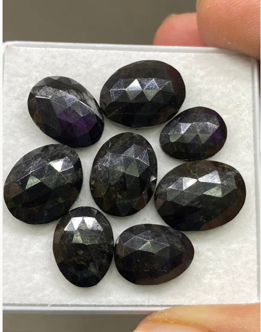 Fascinating black Purpurite rosecut huge size matched pair singles oval shape rosecut purpurite