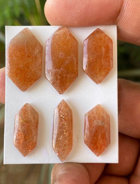 Gorgeous rare sunstone trillion and hexagon shape smooth flats  flatback gems