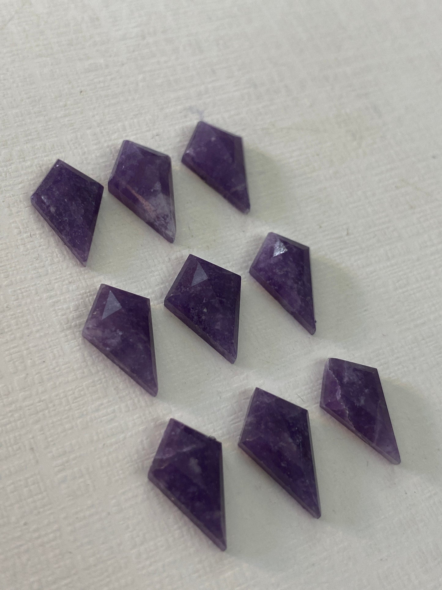 Rare purple lepidolite kite step cut gems stepcut pcs 9 Wt 24.80 cts size 14x8.3mm-15x8.6mm kite lepidolite rosecut