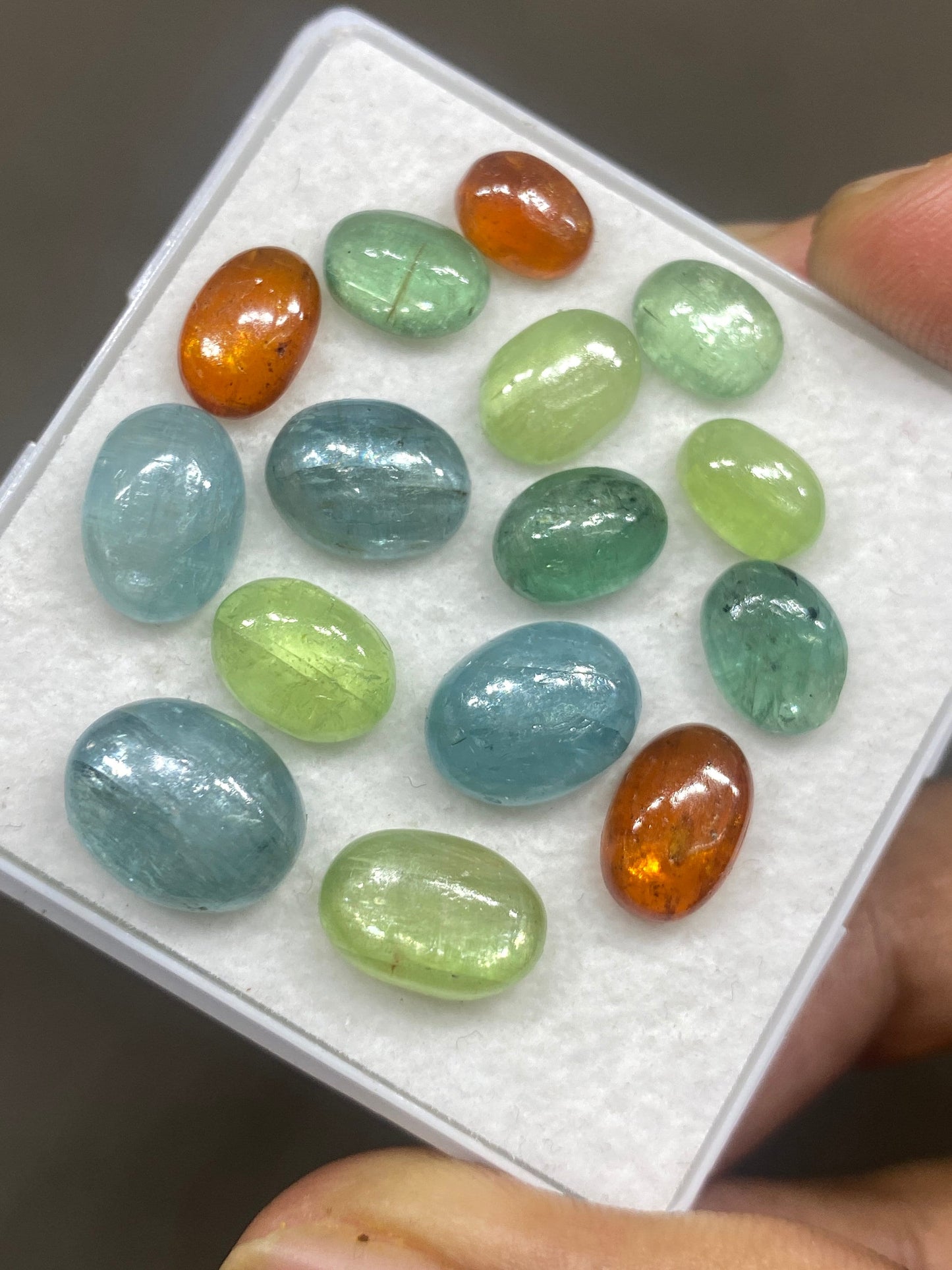 Lovely rare parrot green aqua mint green orange kyanite oval flats fine quality wt 50 cts size 8x6mm-12x9mm pcs 15 kyanite oval smooth cabs