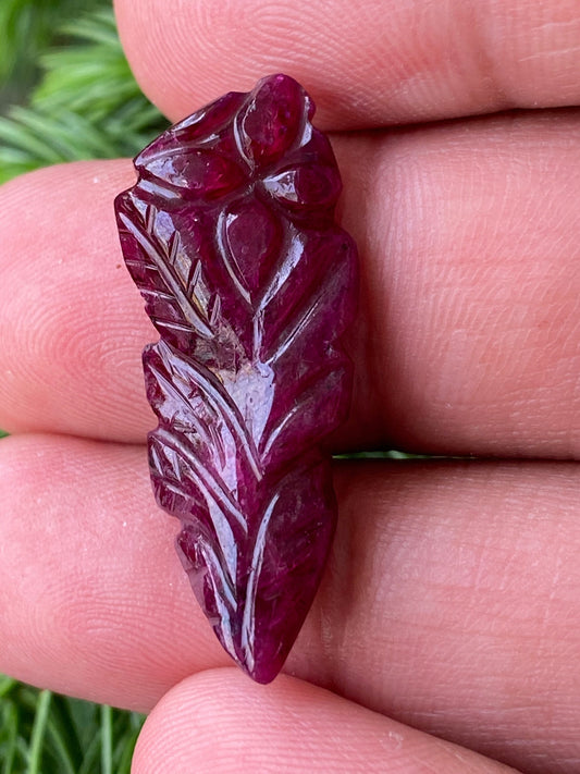 One of a kind very rare  natural ruby handmade rose carving weight 18 carats size 33x13mm ideal for pendant unheated ruby rose carving