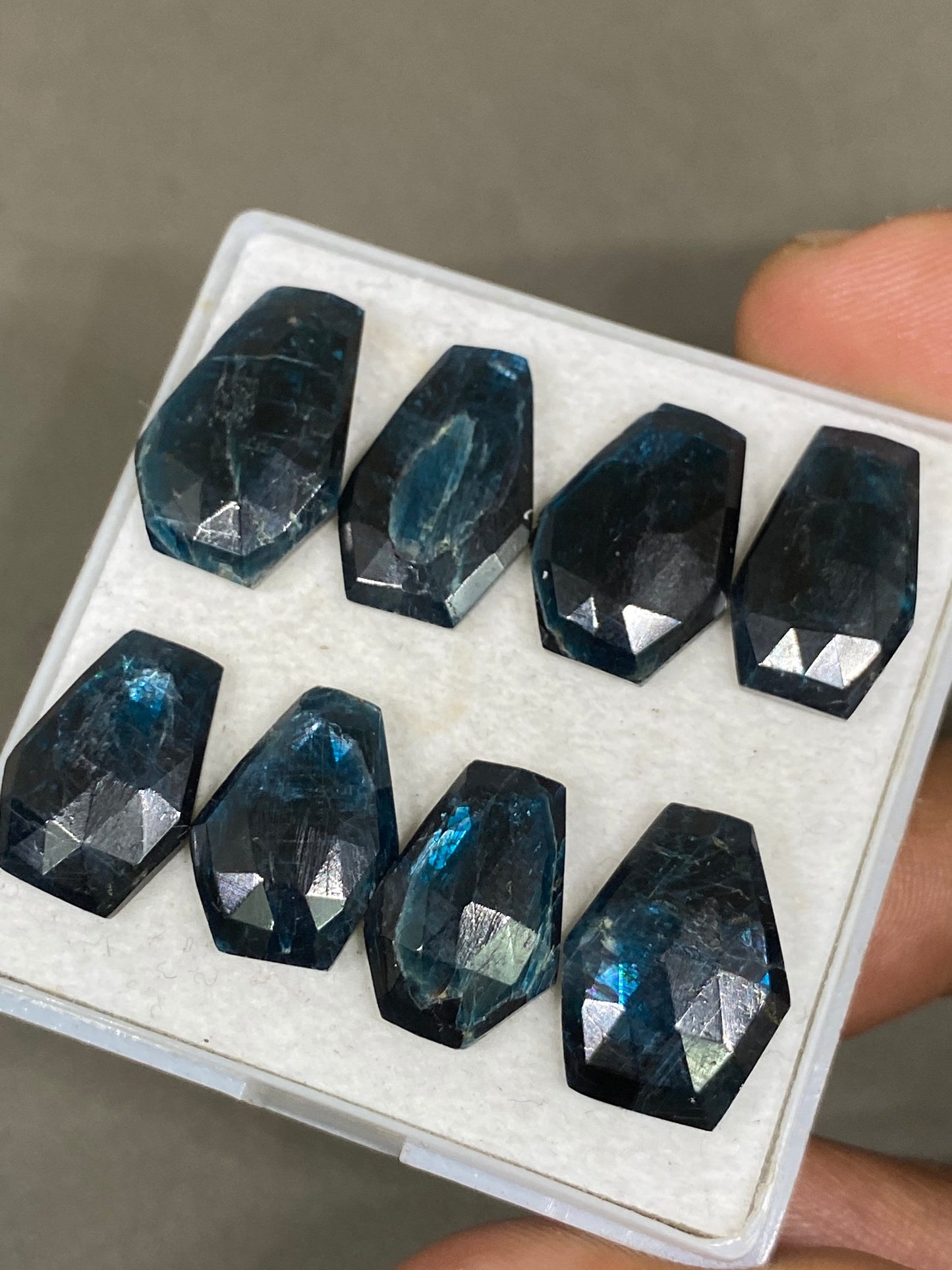 Fabulous rare teal kyanite moss coffin stepcut  flatback amazing quality lovely color weight 61 cts pcs 8 size 16x11-18x11mm  rosecut