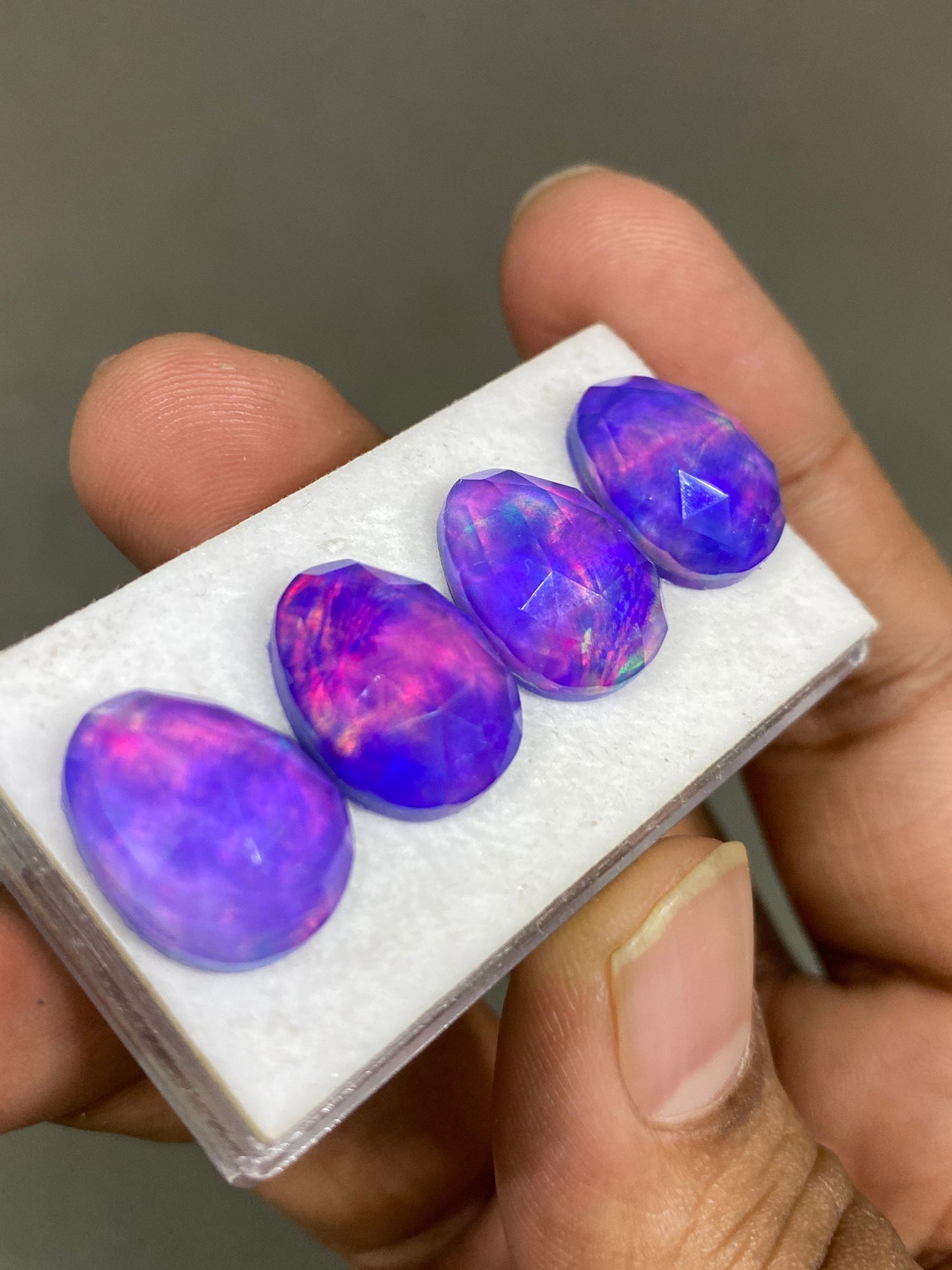 Wow Purple fire aurora opal n crystal doublet freeform rosecut pcs 4 wt  carats size 16x12mm ring pendant earring auroral opal rosecut