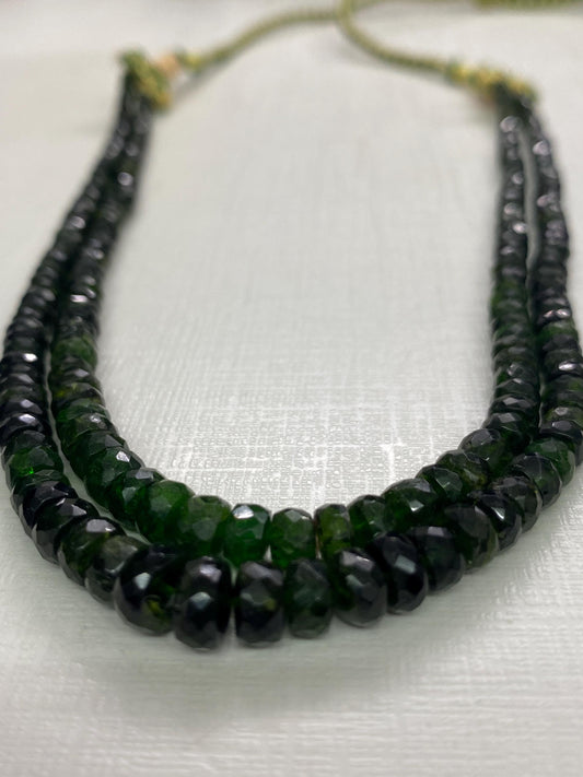 Rare green chrome diopside faceted beads rare necklace 3.5mm-6mm weight 153 length 15 and 16 inches