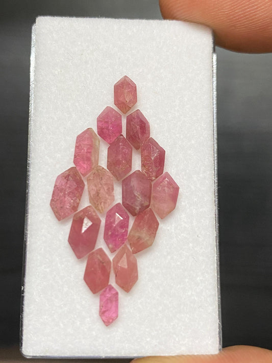 Wow rare pink tourmaline stepcut hexagons wt 8.50 carats pcs 16 small size 6.4x3.9mm-8.6x4.4mm pink  tourmaline hexagon stepcuts