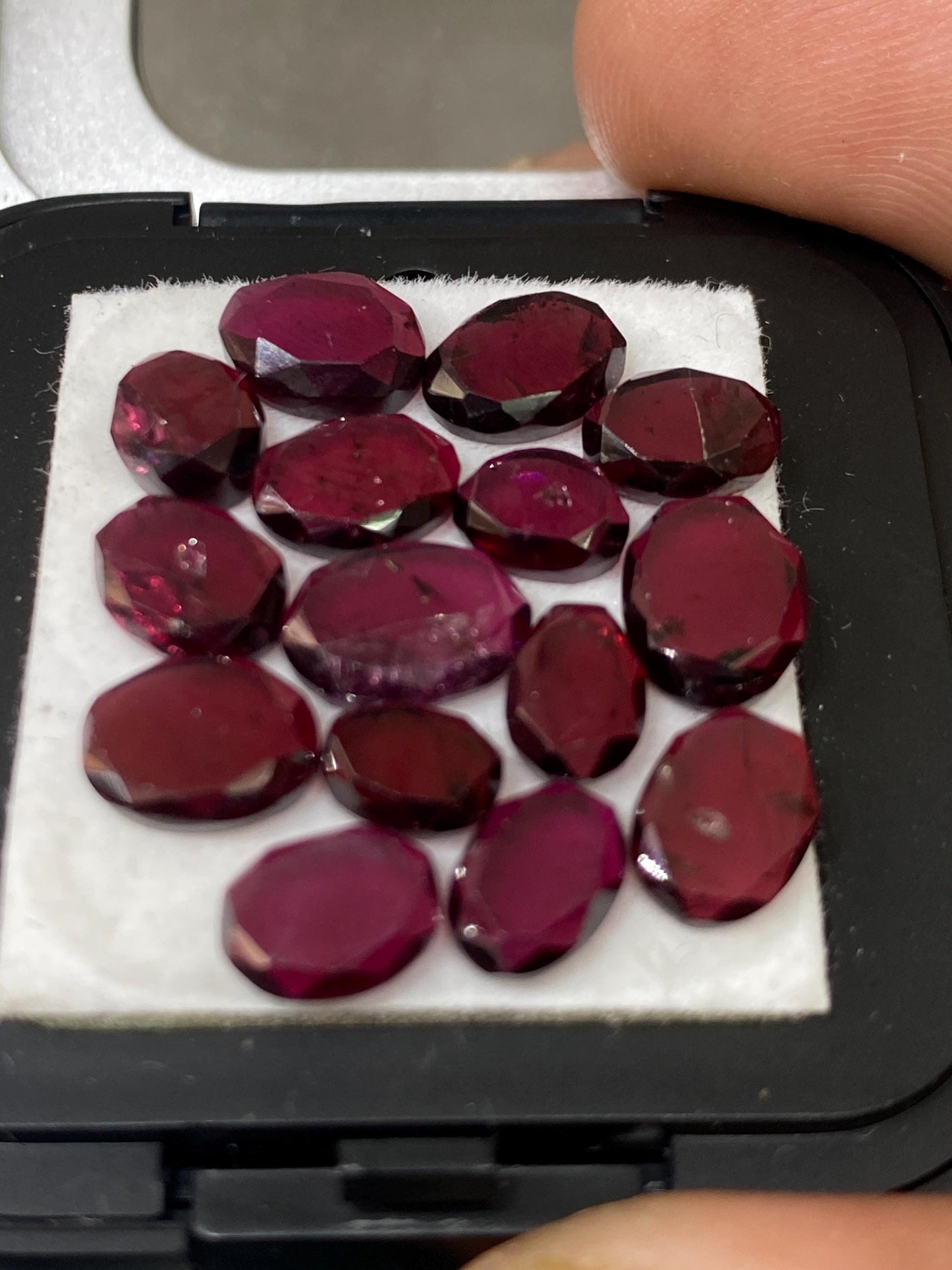 Mesmerising Rhodolite garnet oval mirror cuts aaa quality wt 24.55 cts pcs 15 size 6.7x5-9x6mm pink  garnet stepcut oval  faceted garnet