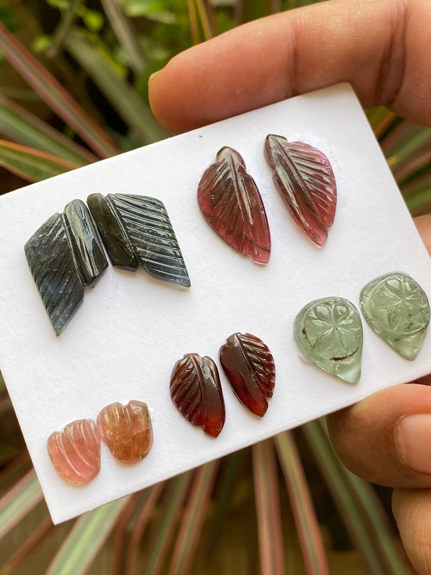 Exquisite rare  multi tourmaline matched pairs carving weight 46.40 carats pcs 10 watermelon tourmaline carving