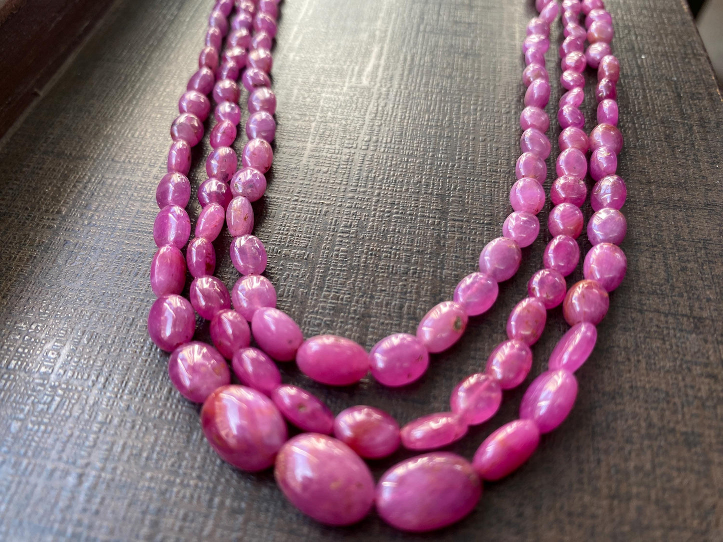 Rare Natural Ruby  necklace smooth polished ruby oval nuggets weight 226.40 carats size 4.5x3-10.8x7mm Length 17,17.5 & 18.5 Inches ruby