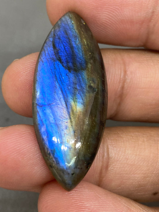 Amazing blue fire labradorite marquees shape cabochon carats single piece 7 grams size 43x17mm rare fine polished labradorite big size