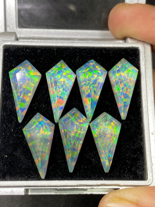 Amazing Multi fire  aurora opal and crystal  doublet kite stepcut  pcs 7 wt 49 carats big size 20x10mm ring pendant earring Aurora opal