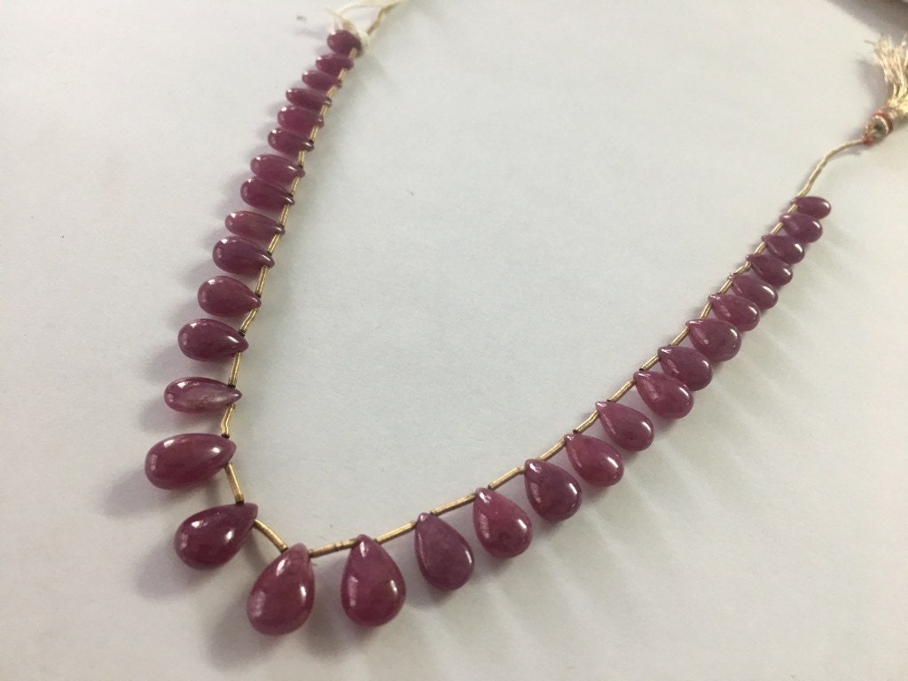 Natural Ruby smooth polished pear briolette necklace weight 31.20 carats Pieces 31 Size 6.5x5mm to 11.5x7mm