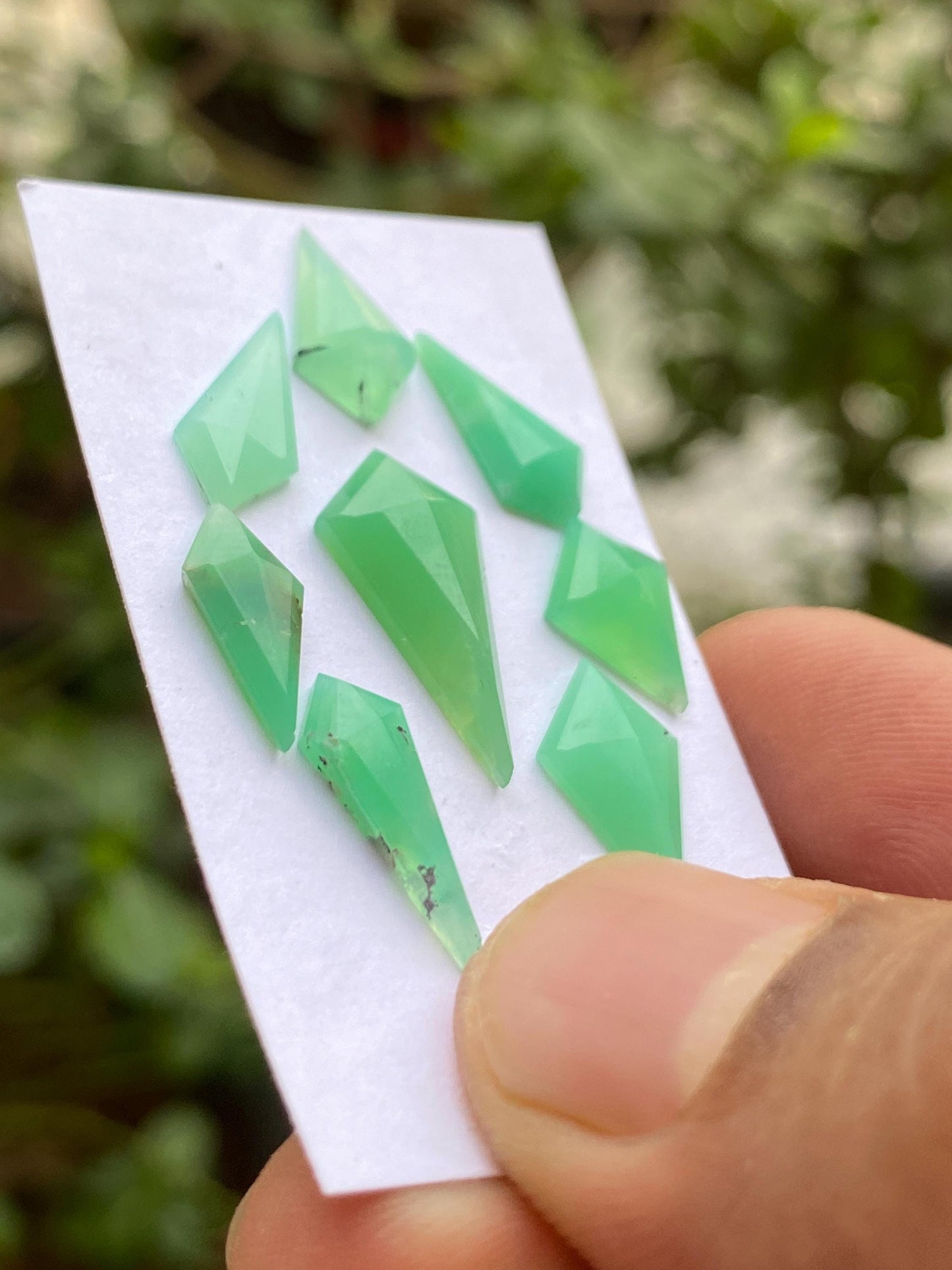 Nice Rare  chrysoprase kite stepcut weight 12.15  pcs 9 size 13x6-19x9mm chrysoprase kite stepcut gems flatbacks