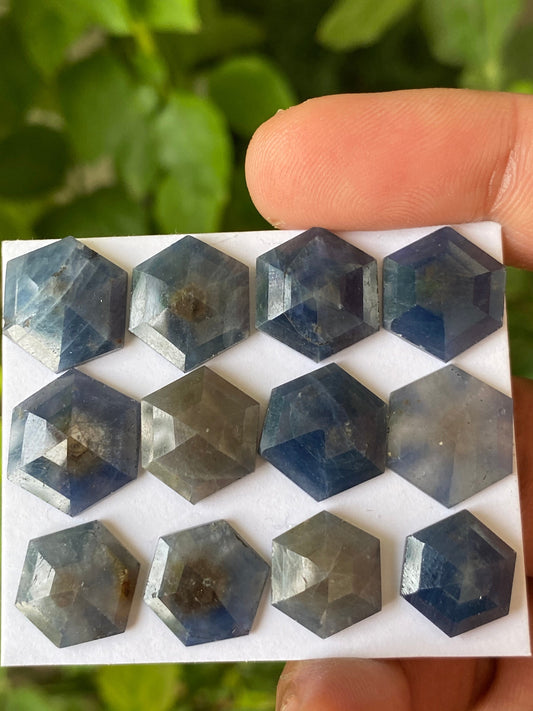 Alluring Rare blue sapphire hexagon step cuts watermelon wt 78.5 cts pcs 12 size 13x11mm-15x13mm blue sapphire stepcut hexagon flatbacks