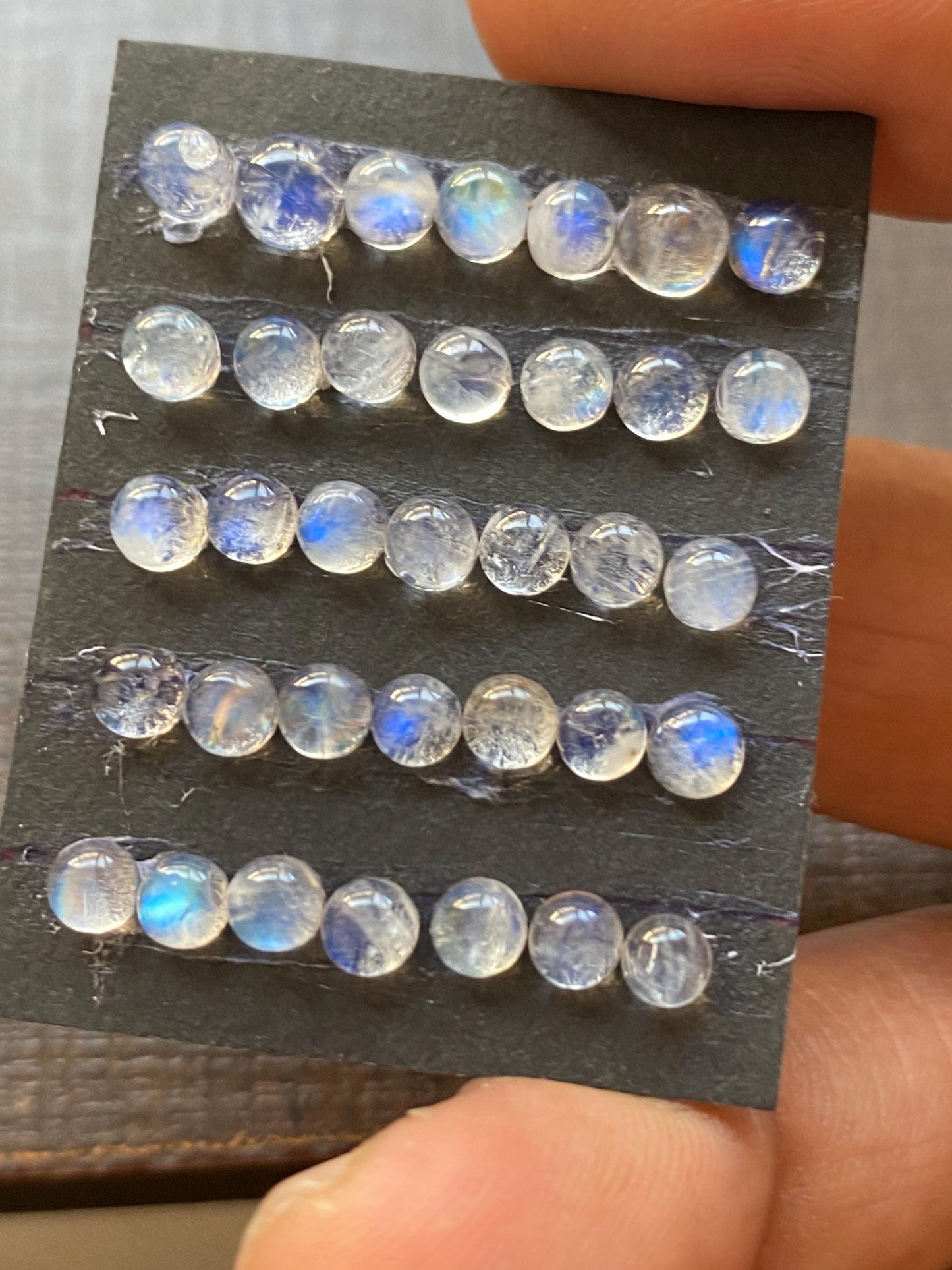 White rainbow moonstone cabochons wholesale lot pcs 35 weight 13.55 carats size 4mm round cabochons