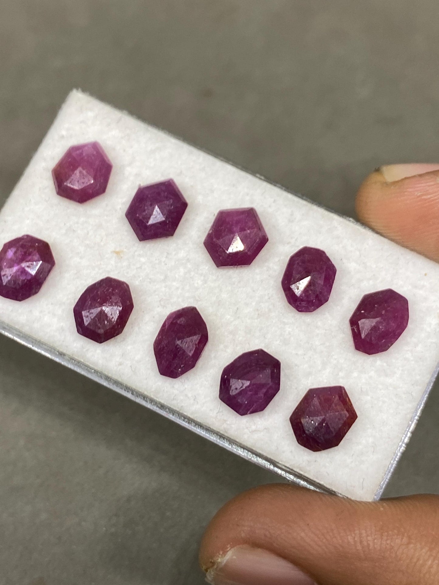 Mesmerising rare natural unheated untreated ruby mozambique flat cut geometric pcs 10 wt 14.60 cts  size 7.9x6-8x7mm  ruby mozambique mines