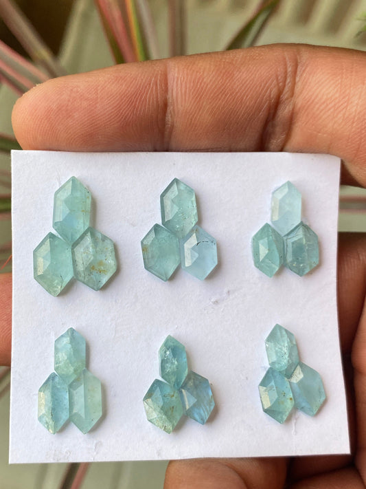 Stunning aquamarine hexagons stepcut wt 22.5 carats size 9.4x6mm-12x6mm pcs 18 aquamarine stepcut flatback gems