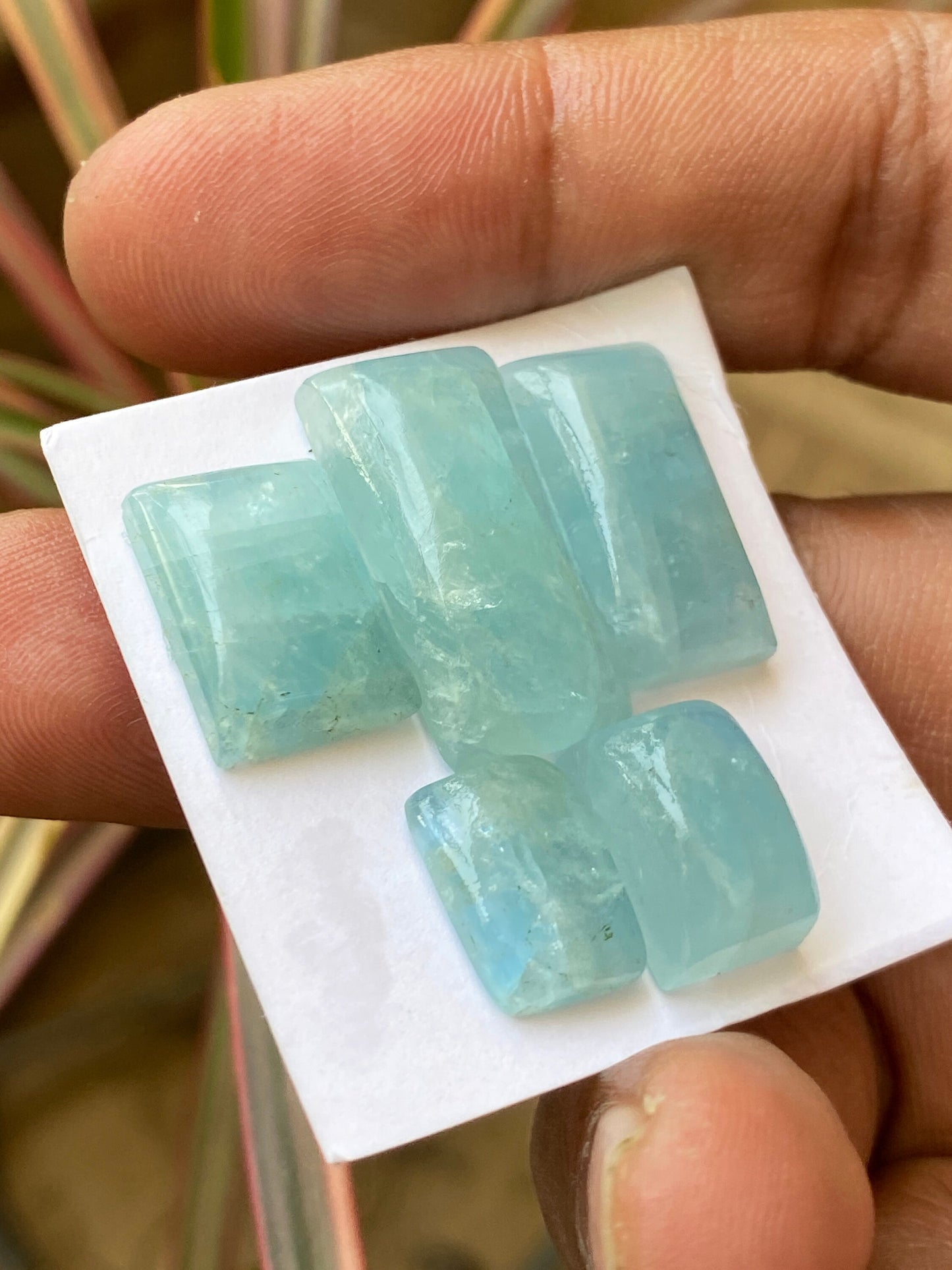 Cute rare blue  Aquamarine cushion  shape cabochons Fine quality  pcs 5 wt 55 cts Size 13x9-24x15mm aquamarine cabochons