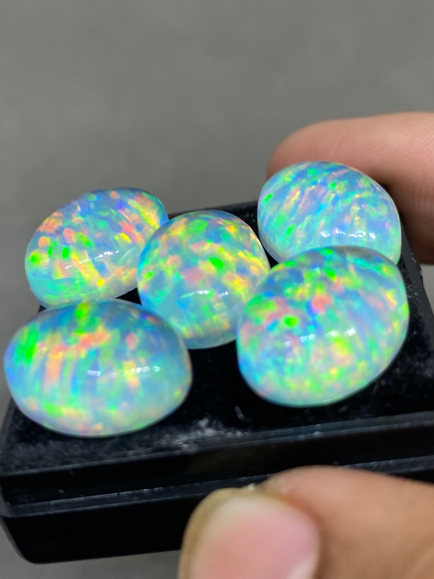 Awesome Multi fire blue aurora opal and crystal doublet oval smooth cabochons pcs 5 wt 72 carats rare size 18x13mm ring pendant supply