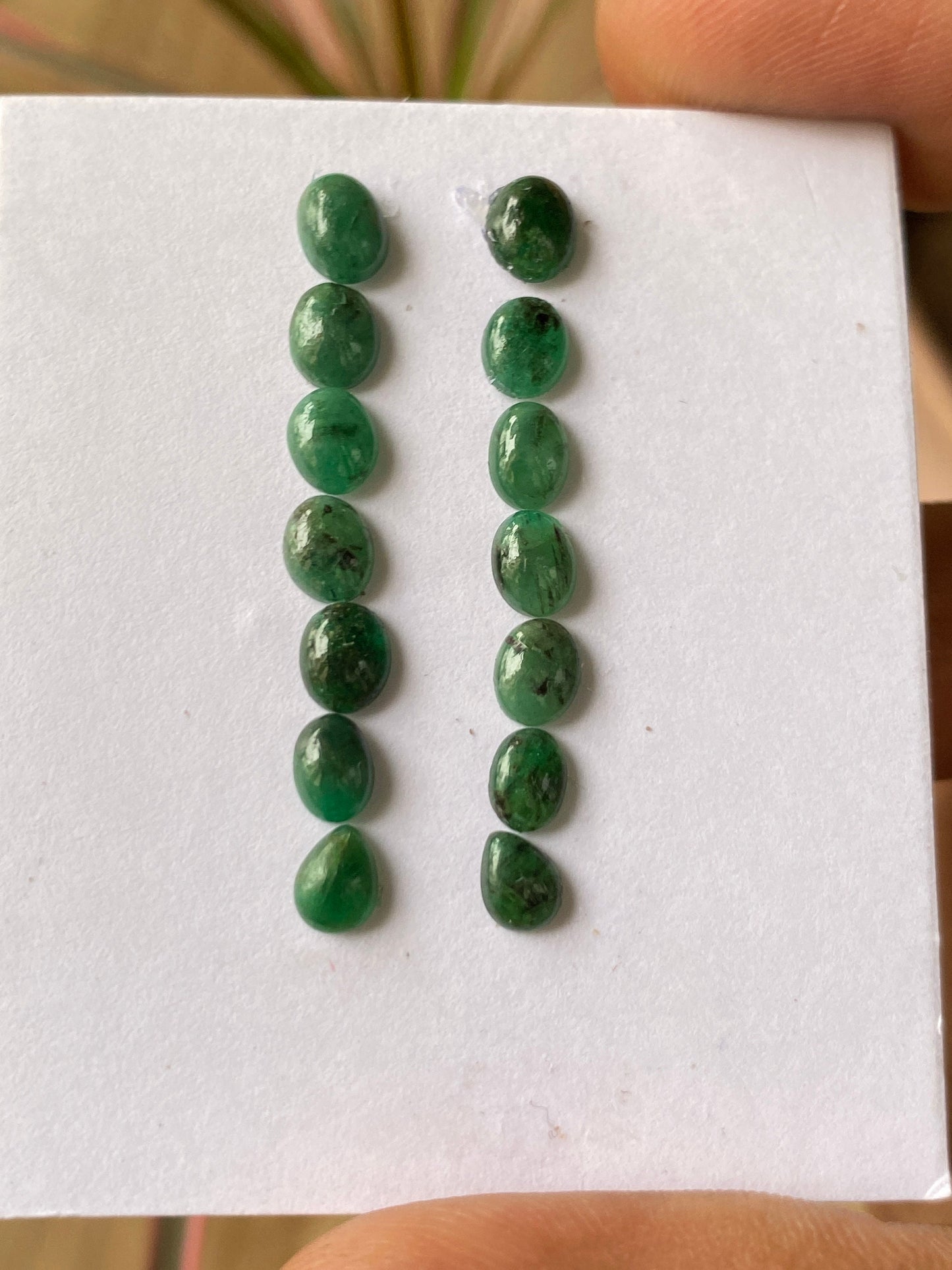 Vivacious rare Emerald cabochons earrings mixed shapes emerald oval weight 8.30 cts size 5.6x4.2mm-6.4x4.9mm  pcs 14 Emerald cabochon