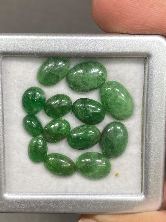 Stellar tsavorite Cabochons smooth ovals  green garnet green color weight 39 cts size 7x5mm-13x9mm pcs 13 Tsavorite garnet rosecut