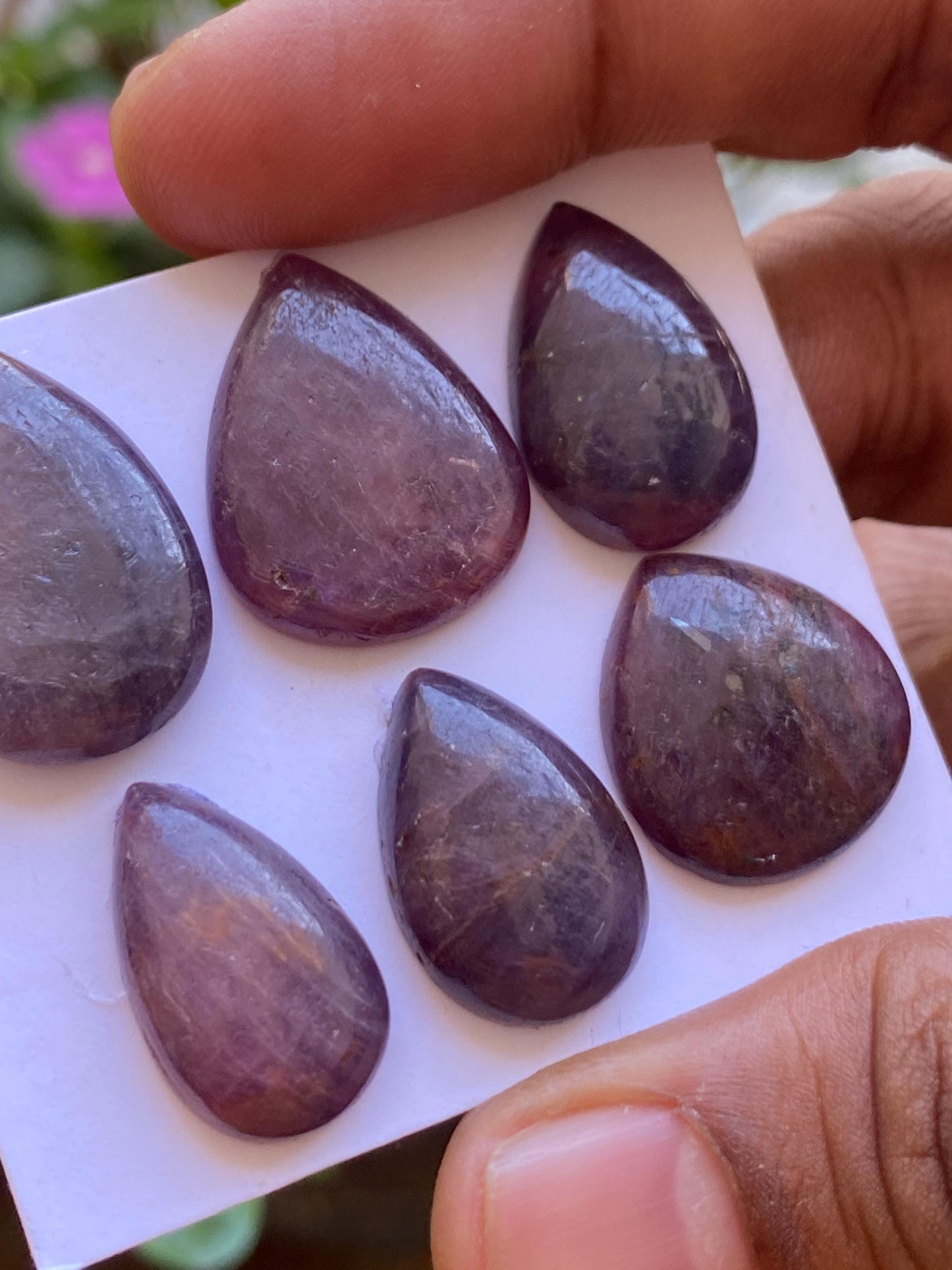 Beatiful natural purple-brown sapphire cabochon pcs 6 size 21x14-24x16mm wt 114 carats sapphire pears hearts natural sapphire cabochon