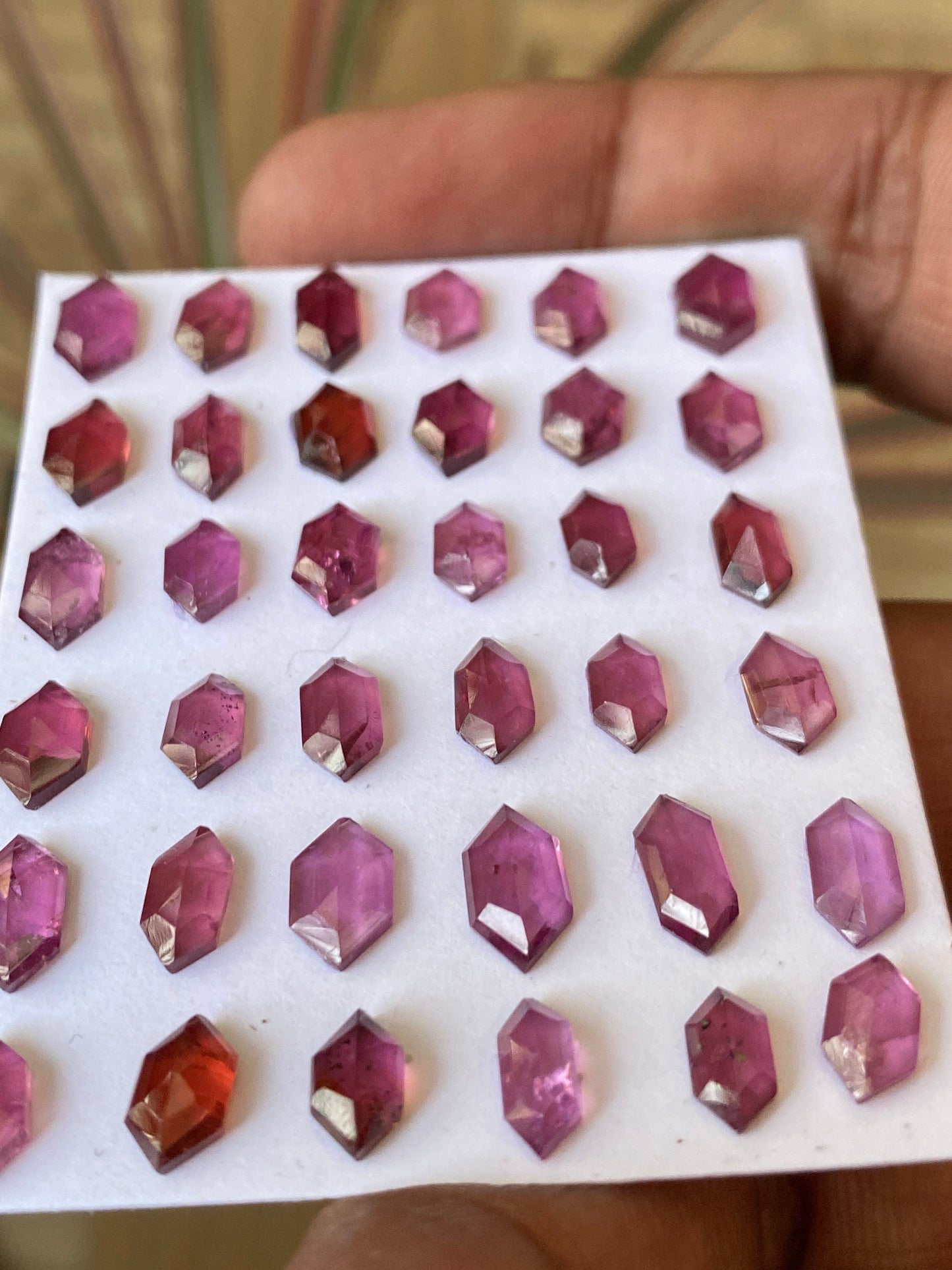 Rare Rhodolite pink garnet hexagon step cut aaa quality mahenge tanzania mines wt 35 cts pcs 36 garnet 7.4x4-8.8x5.2mm Rhodolite hexagons