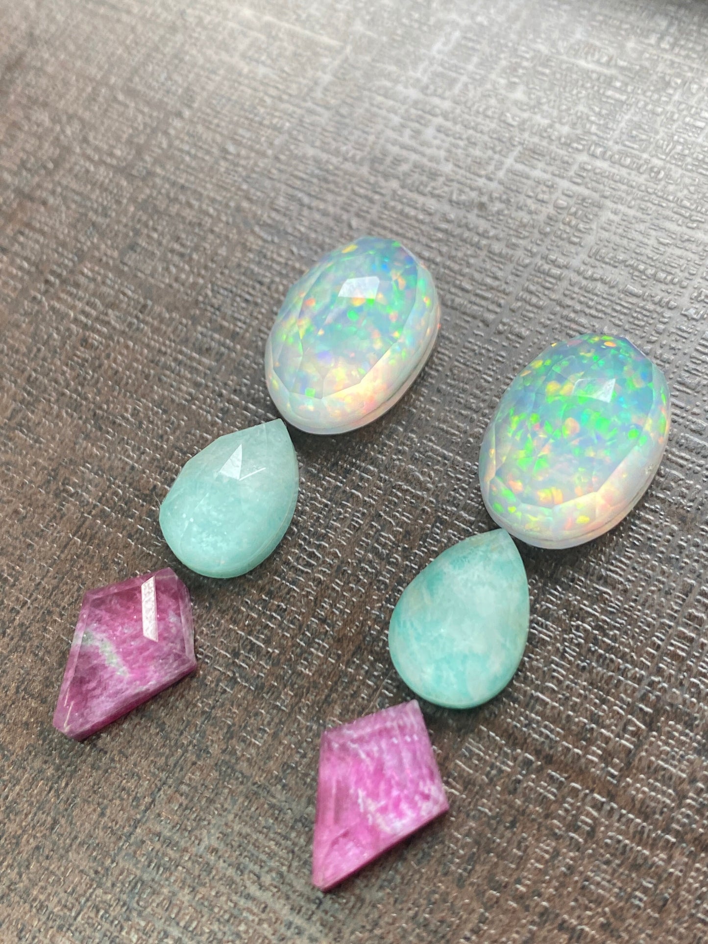 Awesome Multi fire  aurora opal and crystal doublet rosecut amazonite ruby kite pcs 6 wt 51 carats  size 14x10-18x13mm earring supply