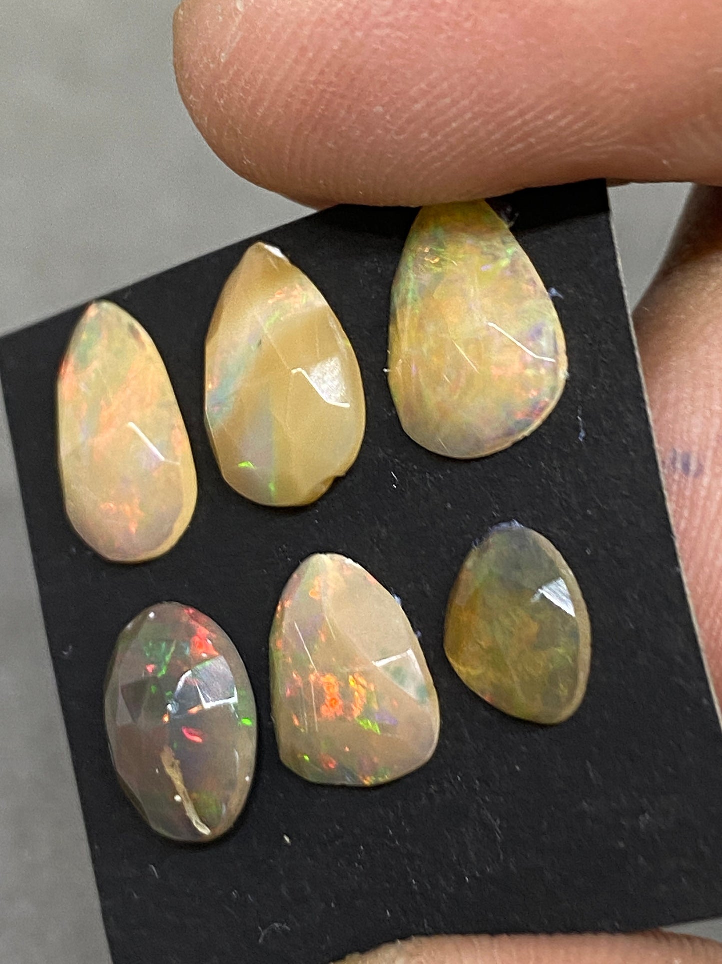 Alluring yellow base multi fire mix shapes Ethiopian mines opal rosecut wt 5 carats  pcs 6 size 7x6mm-11x7mm opal rosecut