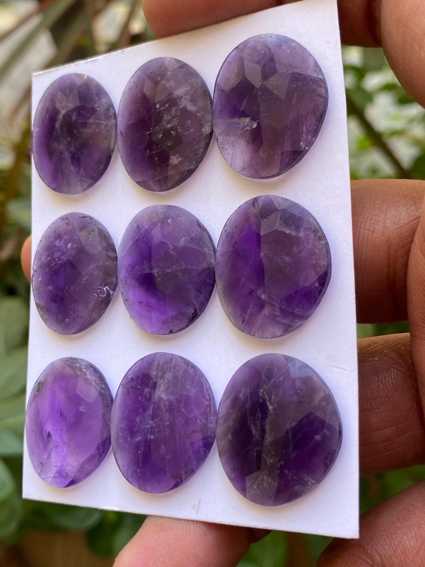 Eye catching amethyst rosecut flatback gems weight 123 carats pcs 9 size 22x20mm rosecut amethyst