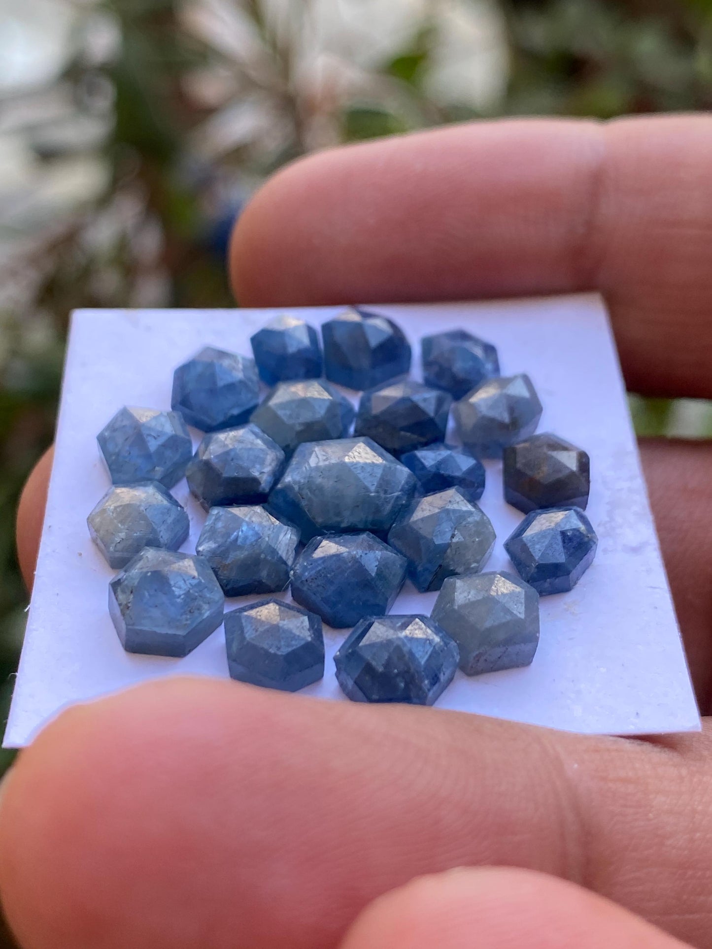 Rare blue sapphire hexagon step cuts  wt 30.80 cts  Pcs  21 size 5.5x4.8mm-9.6x7.9mm blue sapphire stepcut hexagon flatbacks