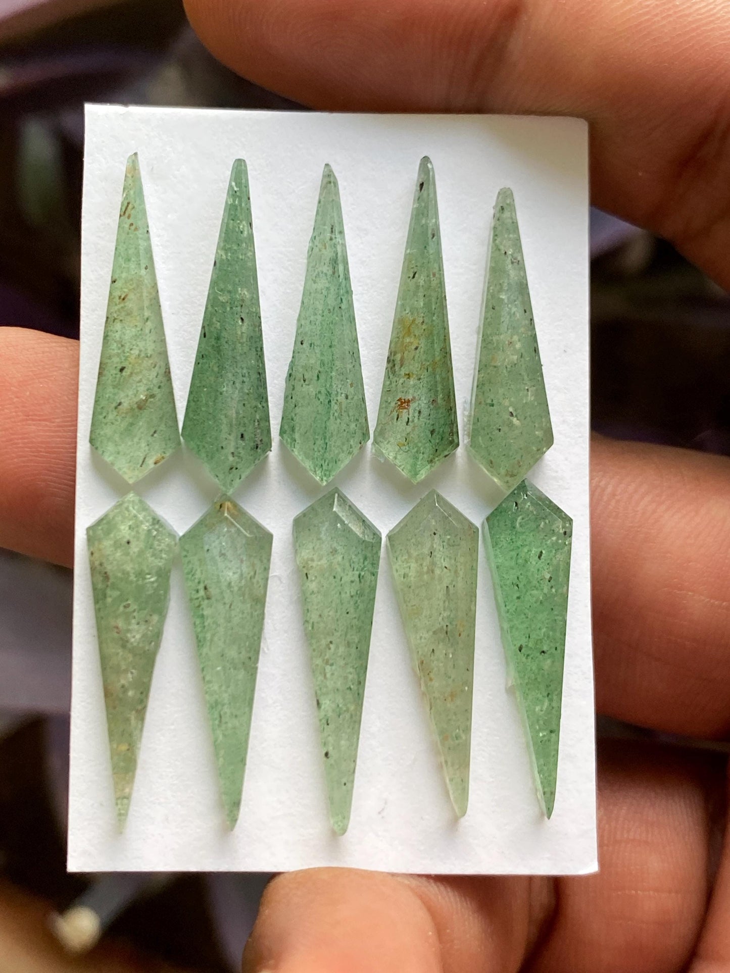 Dazzling Green quartz step cut kite shape  wt 39 carats pcs 10 size 23x6-24x7mm green quartz rosecut gems rings pendants supply