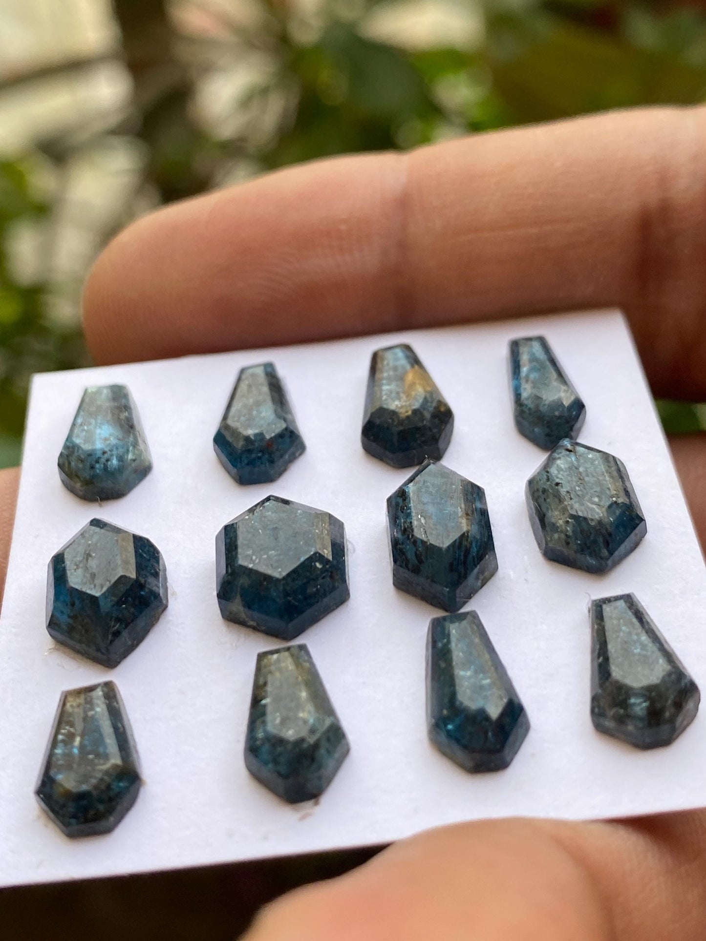 Fabulous rare teal kyanite moss coffin hexagon stepcut  flatback amazing quality  weight 29 cts pcs 12 size 9.5x6mm-11.5x7.6mm rosecut