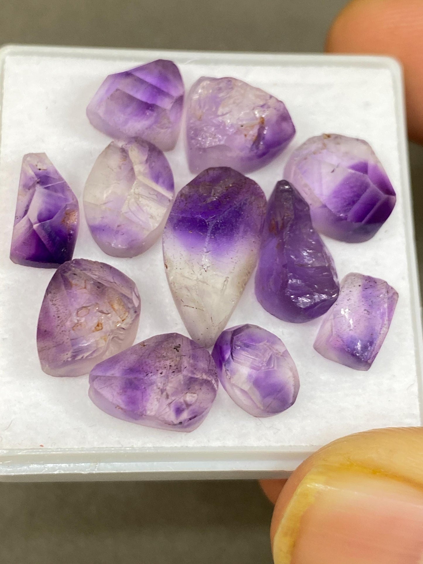 Fascinating amethyst rough raw face oval pear mix cabochon  pcs 11 wholesale lot weight 45 carats size 9x6mm-16x9mm amethyst cabochons