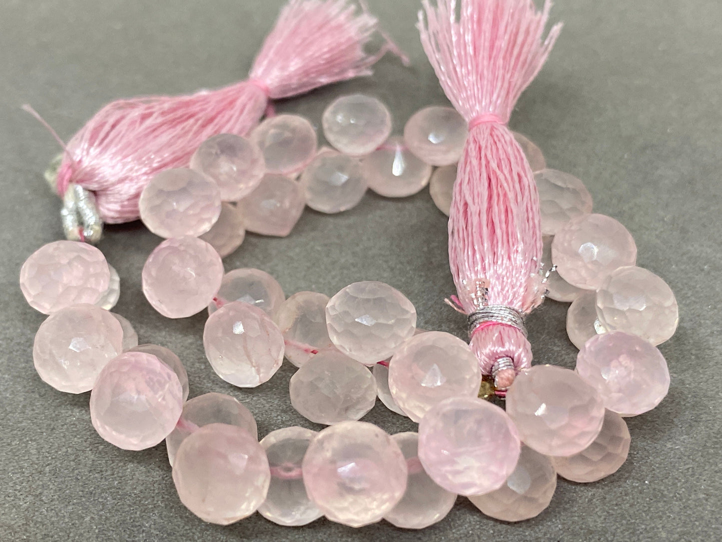 Natural Rosequartz faceted onion briolettes strand 4 inches Faceted rose quartz onion briolette