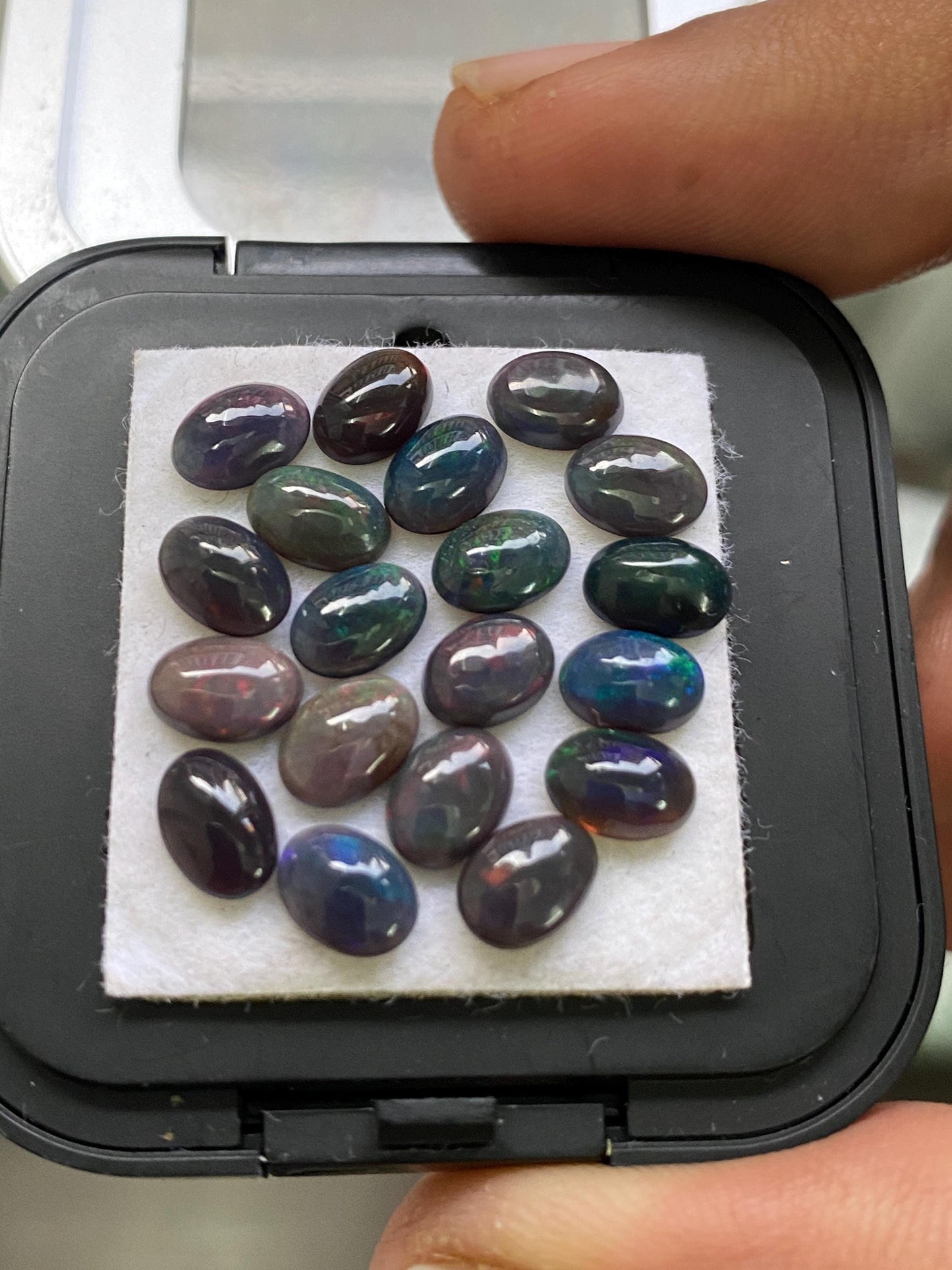 Stunning Black opal (smoked) Natural Fire opal cabochons lot size wt 8.35 cts size 7x5mm pcs 20  opal cabochon fire black opals cabochons