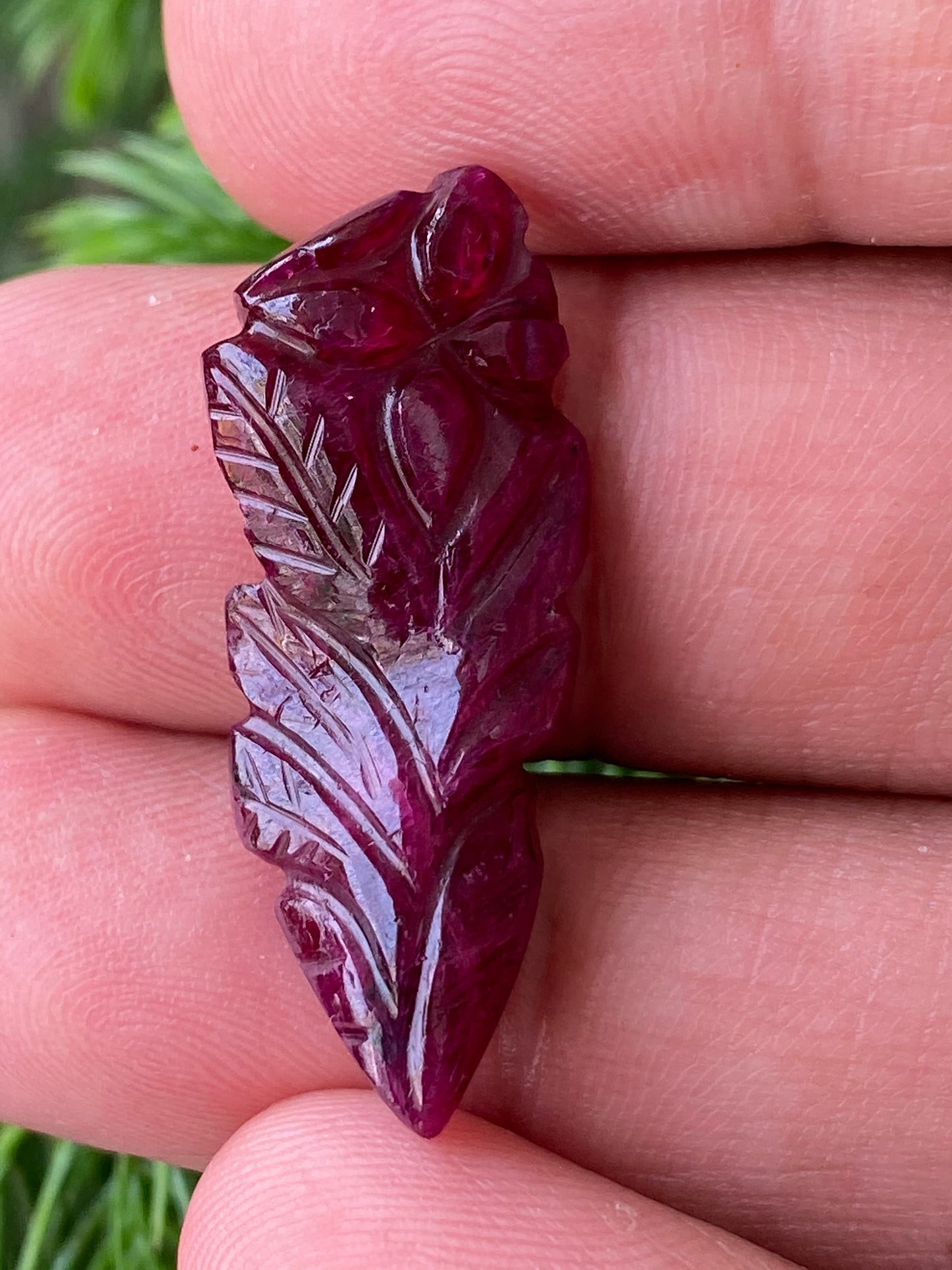 One of a kind very rare  natural ruby handmade rose carving weight 18 carats size 33x13mm ideal for pendant unheated ruby rose carving